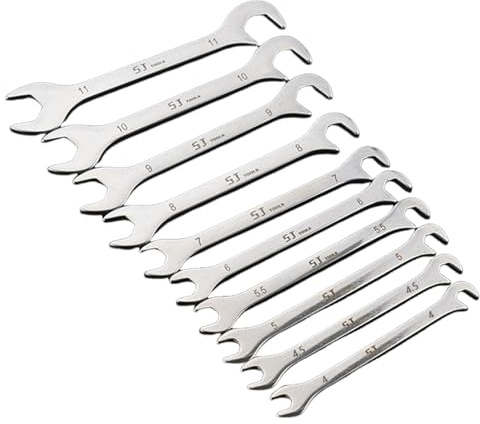 Double Open-Ended Spanner Set, Extra Flat, Open-End Spanner Set, Super Thin Open-End Spanner Set, Carbon Steel with High Gloss Polish, Metric