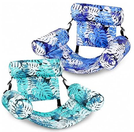 2-Pack 4-in-1 Inflatable Pool Float, Giant Floating Hammock with Comfort Backrest, Air Mattress, and Floating Chair for Adults, Beach, and Vacation