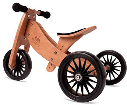Kinderfeets Tiny Tot Plus Bambus Braun - Dreirad und Laufrad 2 in 1 aus Holz – ab 1,5 Jahr