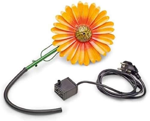 AQUANIQUE Speier Set Gänseblümchen orange SSDW 200i (200 l/h) | Wasserspiel | Wasserspeier aus Metall mit Pumpe | 1,5m Kabel | Gartendekoration