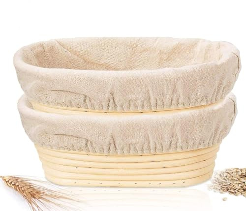 Banneton Bread Proofing Basket, 2 Pack 10 Inch Oval Sourdough Proofing Basket, Sourdough Bread Baking Supplies for Making Baking Fermentation Food Storage Tools