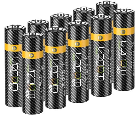 Venom Baterías AAA Recargables - 500 mAh 1.2 V NiMH (Paquete de 10), Color Negro