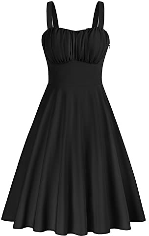 Vintage Robe Elégante au Genoux Robe sans Manche Taille Haute 0380S22-02 Noir L