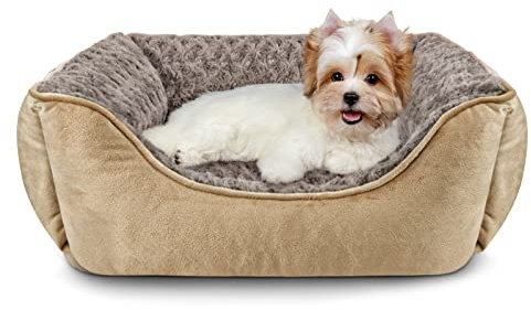 JOEJOY Dog Bed Small Washable - Calming Dog Bed Anti-Anxiety Pet Bed Rectangle with Soft Cosy Plush - Cat Bed Size Small | Medium | Large Mattress Mat For Puppy, Beige