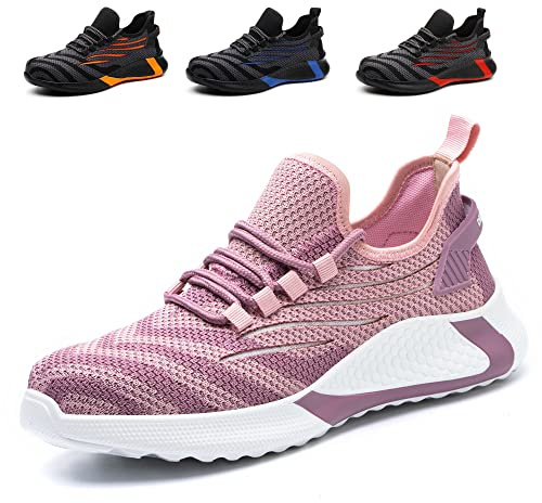 Chaussures de sécurité Chaussures de Travail légères Sportives Chaussures à Embout en Acier Baskets Respirantes avec Embout en Acier Hommes ou Femmes, Rose Taille 42