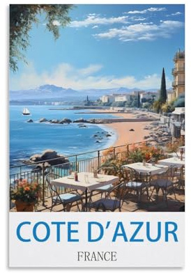 HeyBox Côte D'azur Frankreich, Vintage-Reiseposter, 40 x 60 cm, Leinwanddruck, Wandkunst, Gemälde für Zuhause, Büro, Wohnzimmer, Dekoration