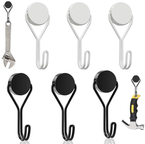 sinzau Crochets Magnétiques, Paquet de 6 Magnet Hook, Crochets Magnétiques Rotatifs, Crochet Aimanté 16 Millimètres, Pour Grills, Cuisines, Casiers, Bureaux, Réfrigérateurs, Noir et Blanc