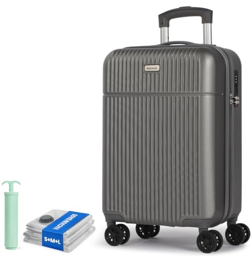 H.yeed Carry on Suitcase ABS Hard Shell Lightweight Small Trolley Travel Cabin Luggage with 4 Double Spinner Wheels TSA Lock for Man Women, 21 Grey