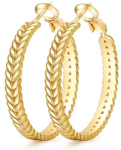 PABBEU Créoles Or 14K Hypoallergéniques Boucles d’Oreilles Femme, Bijoux Légers pour Saint Valentin, Mariage, Noël, Anniversaire 30/40/50mm