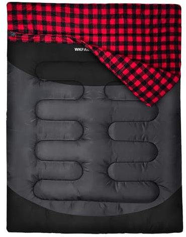 WKFAMOUT Doppelschlafsack für Erwachsene Maschinenwaschbar Schlafsack Deckenschlafsack 2 Personen Schlafsäcke Outdoor wasserdichte Winter mit Aufbewahrungstasche 220x150CM Schwarz