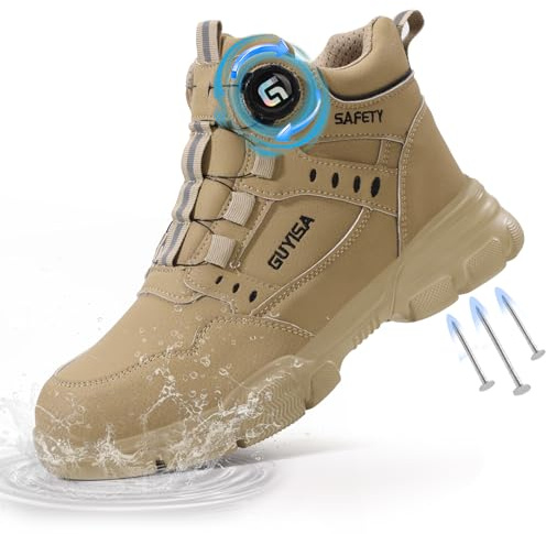 GUSAYEX Steel Toe Cap Safety Boots Mens Puncture Resistant Work Boots | CE certified, quick dial fastening, easy-clean upper and lightweight sole for warehouse, logistics, factory and fit-out work