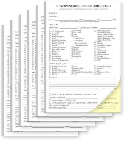 6Pack Detailed Driver Daily Vehicle Inspection Report - Carbonless 2-Part Forms, 5.5 x 8.5 Inches, Pre-Trip Checklist for Truck Drivers (50 Sets per Book, Set of 6 Books)
