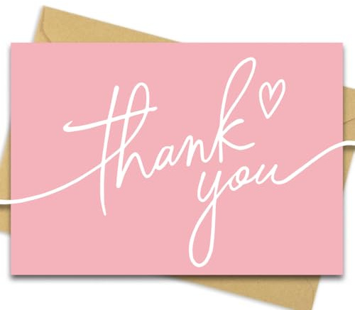 32 Pack 350GSM | Thank You Cards Matching Sealing Stickers with Envelopes | Baby Shower & Wedding Thank You Notes & Cards for Teather,Graduation,Business,Holiday Gifts 3.5x5 inches (Pink Heart)