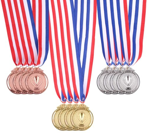 Penitue 12pz Trofeo Medaglie Premio, Zinco Lega Oro Argento Bronzo Medaglie Premio Metallo con Nastro da Collo in Poliestere per Scuola Cerimonia di Premiazione Competizione Sportiva Premiato