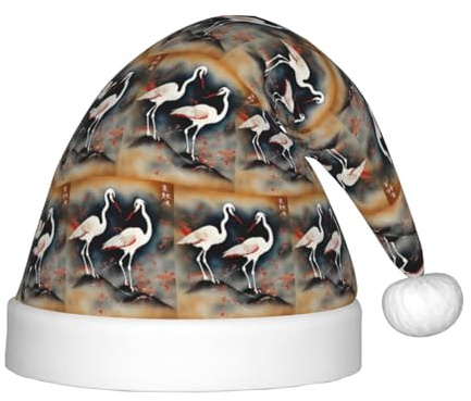 TTIGLHOH Dos grullas japonesas volando pintura tradicional para niños, sombrero de Papá Noel, Navidad, terciopelo, cómodo, grueso, vacaciones