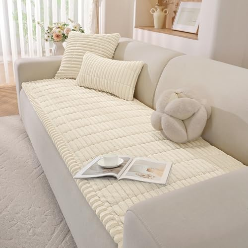 YSTELLAA Sofföverdrag 1/2/3/4 Sits Mjukt Flanell, Halkfritt Soffskydd For Sectional Couch, Universellt Sofa Cover, L-Format Möbelskydd För Vardagsrum(Beige, 70x210cm)