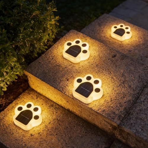 4 Piezas Luces Solares LED Exterior Jardín, LED Luz Solar Exterior, Farolas Solares Exterior para Césped, Camino, Acera, Patio, Piscina, Decoracion Jardin Exterior, Focos Led Exterior Solares