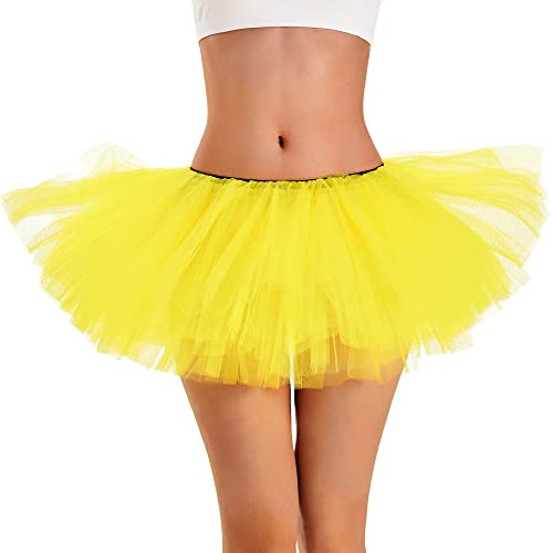 Phantomon Tutu Skirt Women's Teens Classic Elastic 5 Layered Tulle Ballet Skirt, 1950s Vintage Style Short Skirt, Adult Size