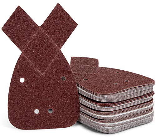 Juego de 50 lijas triangulares | hojas de lija | 140 mm | autoadhesivas | papel de lija para lijadora | 4 agujeros | grosor 40/60/80/120/240 | compatibles con la lijadora Black + Decker Mouse®