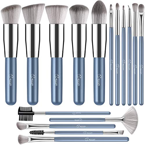 Kit de pinceaux de maquillage synthétiques de qualité supérieure pour fond de teint, poudre, blush, anti-cernes, ombres à paupières (bleu)