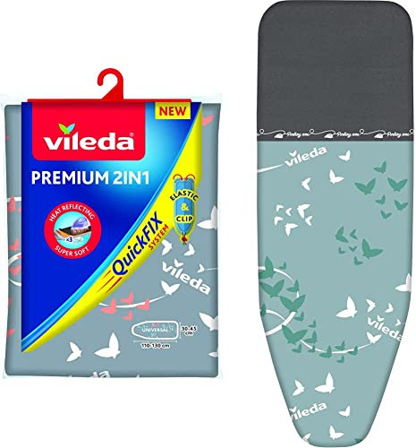 Vileda Premium 2 in 1 Copriasse da Stiro Universale, Termoriflettente, 3 Strati & Park & amp Go in Cotone, con Strato Interno in Spugna