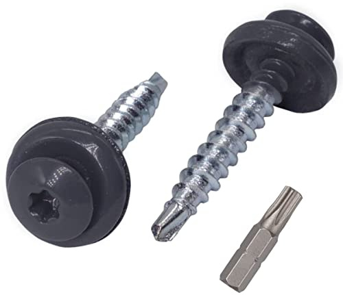 SKIR'CO (Förpackning med 150 st) metalltakskruvar, 4,8 x 35 mm målade självborrande skruvar med EPDM-brickor, plåt, torx-skruv (150, grafitgrå RAL 7024)