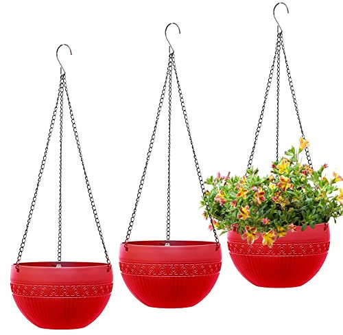 MissFox Blumentopf Hängend 3er Set - Selbstbewässernde Blumenampel mit rostfreien Ketten - Kunststoff Hängeblumentöpfe mit Ablaufloch - Ideal für Innen, Draußen, Decken, Balkone - Wanddekoration