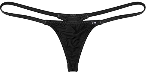 Aislor Homme Micro Mini String Thong Ficelle Caleçon Taille Basse Culotte T-Back Elastique Mini G-String Triangle Sangle Underwear Noir M