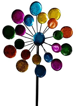 Geschenkestadl Windrad Metall doppelt Bunt Gartenstecker H 122 cm D 33 cm Windspiel Garten Blume Windmühle