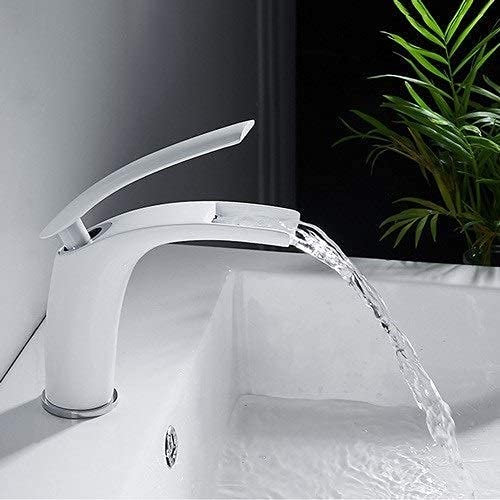 -Water Taps,Faucet Bathroom Waterfall Water-Tap All Above Counter Basin Wash Your Face Basin Bathroom Cabinet Faucet Bathroom Nordic White Paint Single Hole Taps/Short
