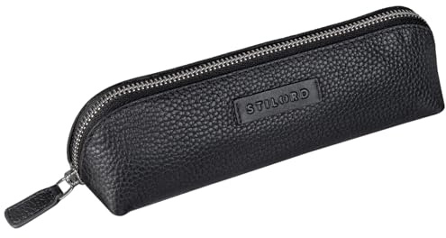 STILORD 'Alfons' Astuccio per matite di alta qualità in pelle vintage con cerniera cosmetica astuccio per matite rotolo per matite astuccio in vera pelle, Colore:nero