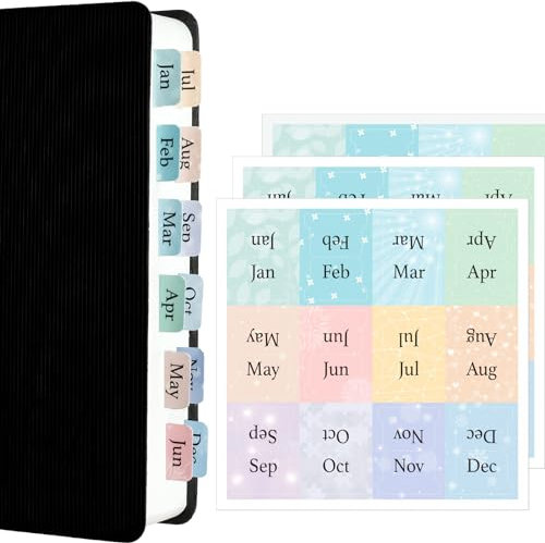 Mini-Monats-Registerkarten für Planer – Bleiben Sie organisiert mit klebrigen Monats-Trennblättern und Etiketten, 12 anpassbare DIY-Tabs, Pastell-Designs, für Planer, Notizbücher, Tagebücher –