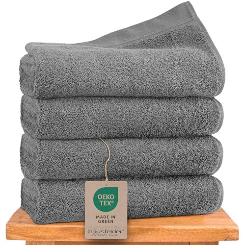 Hausfelder Handtücher 50x100 cm – Premium 500g/m² Handtuch 4er Set - 100% Baumwolle, Ökotex Zertifiziert (50x100cm Grau)