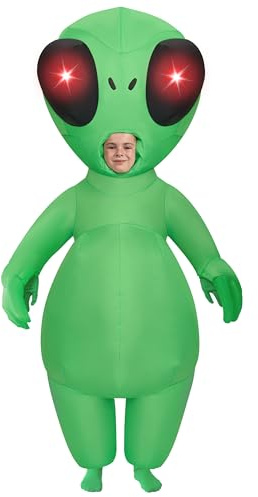 Spooktacular Creations Kids Inflatable Costumes with Light Up Eyes, Full Body Alien Blow Up Outfit, Green Inflatable Outfit for Halloween Apparel Cosplay Alien Themed Parties