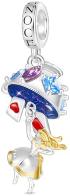 GNOCE Alice Aventure au Pays des Merveilles Pendentif Charm Dangle, Charms Dangle en Argent Sterling S925 pour Femmes, Filles, Femme, Fille, Saint-Valentin, Bijoux pour la Fête des Mères, Diametro