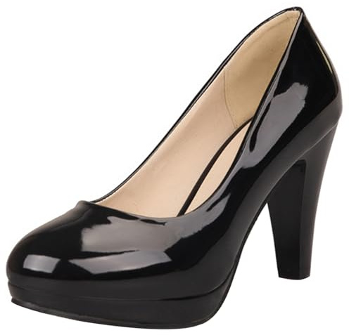 Escarpins À Talons Carrés pour Femmes avec Plateforme Talons Hauts Chaussures Bout Rond A Enfiler Facile Chaussures, D88657Br Noir Taille 45 EU/47Cn