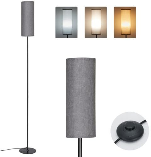 IPARTS EXPERT Lampade da Terra per Soggiorno, E27 Moderna LED Lampada a Stelo da Terra 3 Temperature Colore Lino Dimmerabile Interruttore a Tirante, Lettura, da Comodino, Camera da Letto (Grigio)
