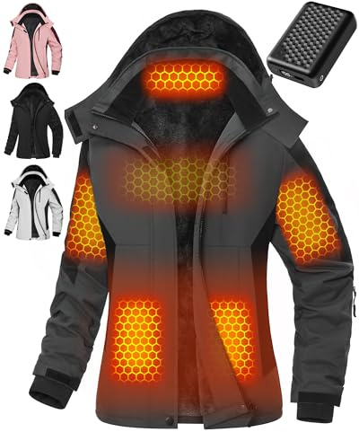 Heated Jacket for Women with 12V Battery Pack Winter Outdoor Soft Shell Electric Heating Coat Nurse Accessories Work Practitioner Essentials Nurse School Graduation Gift Walking Golf Camper Grey Black
