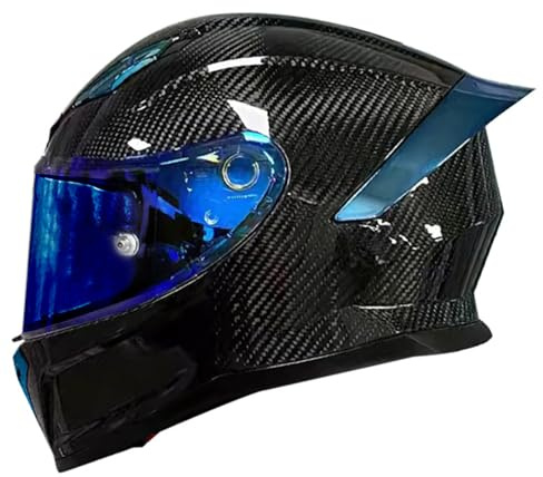 Casco de Motocicleta de Fibra de Carbono, Casco Integral de Motocicleta con ala Trasera, Casco de ciclomotor Aprobado por Dot/ECE, Casco de Bicicleta de Calle para Hombres y Mujeres