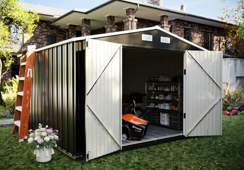 UDPATIO Outdoor Storage Shed 8x8 FT, Outside Sheds & Outdoor Storage Metal Galvanized Steel Yard, Patio, Lawn, Tool Shed with Lockable Door for Can, Bike, Lawnmower, Generator,Dark Grey