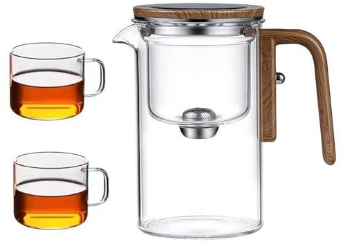 KKwercv Teiera Stregoneria Incantata con Controllo a Pressione, Infusore 2 in 1 per Tè Sfuso in Vetro con Manico in Legno