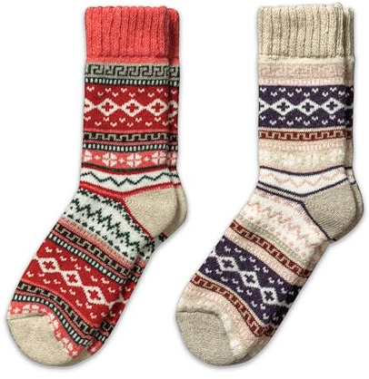 NORDIC Socks 2 Pairs Merino Wool Socks for Men & Women, Winter socks, Warm socks, Soft and Comfortable