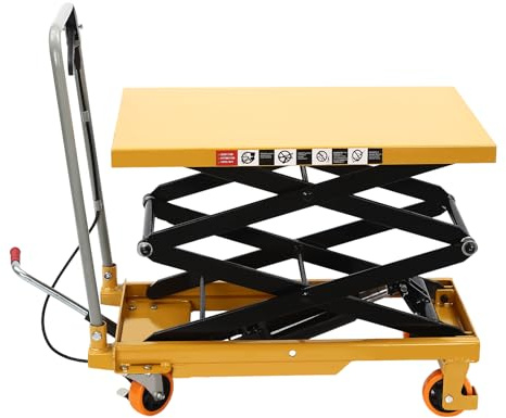 770lbs Double Scissor Hydraulic Lift Table Cart with 4 Wheels for Material Handling and Transportation, 51 Max. Lift Height Hydraulic Scissor Lift Table