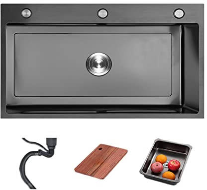 KWMAEEUID Sink Kitchen Sink Gun Grey Sink Nano Hand Sink Washbasin Thickened 4.0Mm/Black/65-45Cm