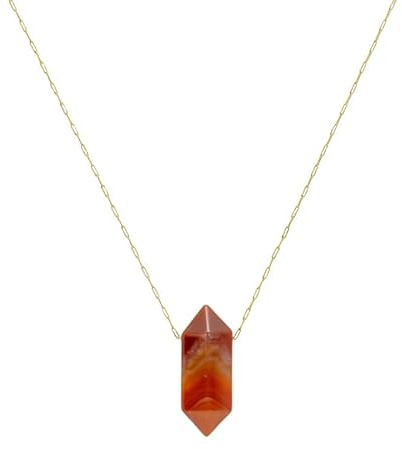 Chakra Necklace, Adjustable Chain Fashion Double Pointed Column Natural Stone Polished Hexagonal Column Necklace,Energy Jewellery for Women Red Agate