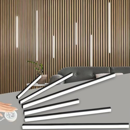 RYE LED Recessed Lighting Kit,6 Pack Self-Adhesive COB LED Light Bar, Cold White 6000K, with Touching Switch, for Wood Slat Wall Panels,Headboards,Home Decor,2 Pcs * (40+60+100cm),Black Channel
