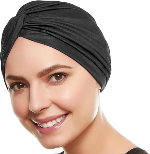 Super Elastic Swimming Cap Women, Swim Caps for Women,Womens Swim Cap with Ear Protection,Women's Swimming Hats with Surfing Water Sports,Women's Bathing Caps,for Long Short Hair(Black)