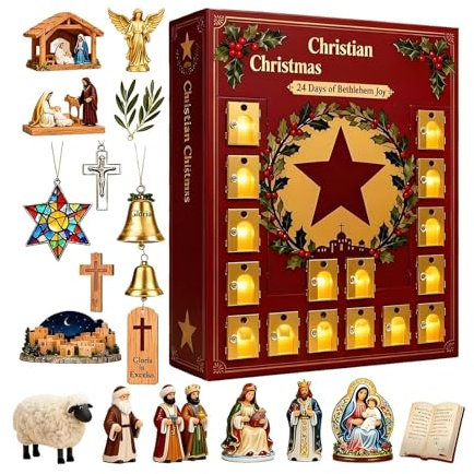 Calendrier De L Avent Nativité - Figurines 2D Pour L'Avent Chrétien | Calendrier De L'Avent Avec Figurines Religieuses, Étagère Bureau Salon Chambre Cuisine Église Vacances Anniversaire Fête