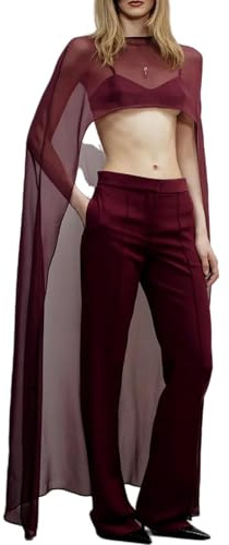 Acrawnni Chiffon Cape for Women Sheer Mesh Shawl Wraps Tulle Bridal Flowy Capelets for Evening Dress Crop Cover Up Poncho (A-Burgundy, ONE SIZE)