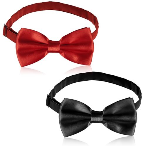 LCFVOFU 2 Pcs Formal Men Bow Ties, Adjustable Solid Color Bow Tie for Weddings Birthdays Events Meeting Party(Black, Red)